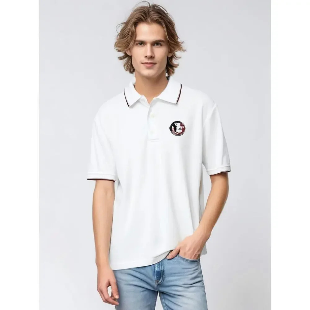 PGA Tour Men's Large White Florida State Seminoles Polo Shirt Casual